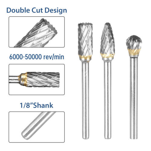 Tungsten Carbide Rotary Burr Bit Set 1/8" Cutting Carving Burrs for Dremel Tool - Picture 5 of 11