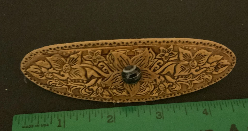 GRAMPO DE CABELO CASCA DE BÉTULA, barrette, flor com obsidiana de neve, ucraniano FEITO À MÃO - Imagem 3 de 4