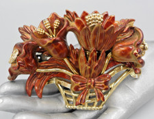 Vintage Barrette Large Floral Arrangement Enamel Flower Basket Hair Clip Taiwan