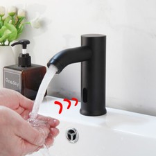 6" Matte Black Touchless Bathroom Basin Sink Sensor Faucet Single Hole Mixer Tap