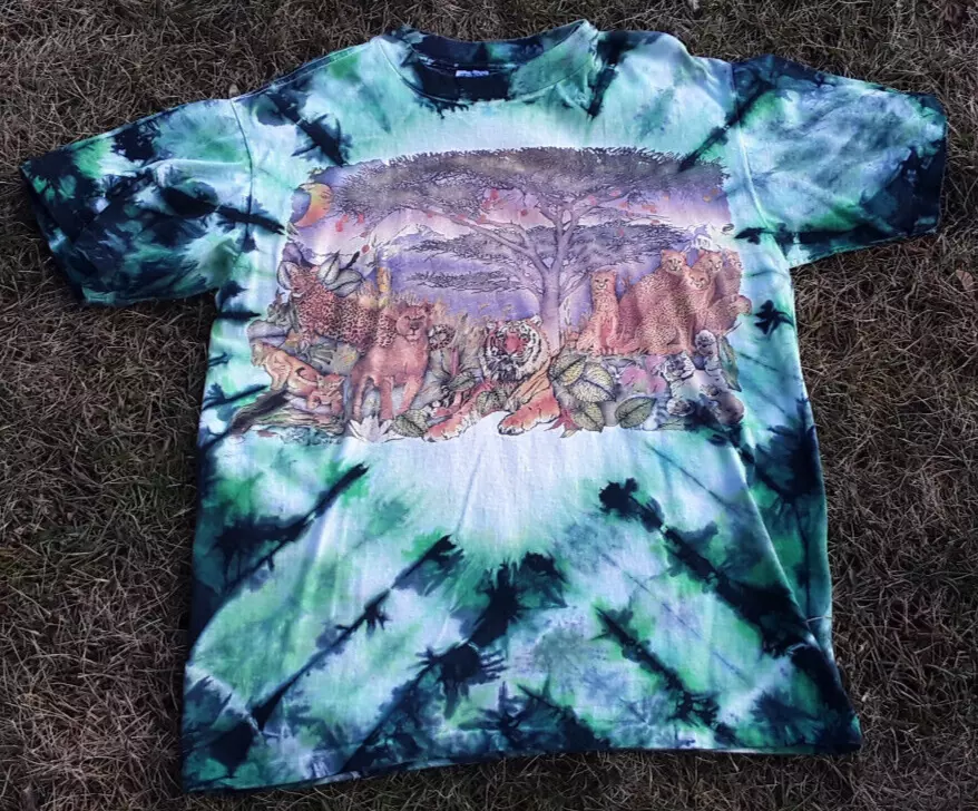 VTG 90s Tie Dye Kingstree Animal T-Shirt Mens XL Lion Tiger Single Stitch USA