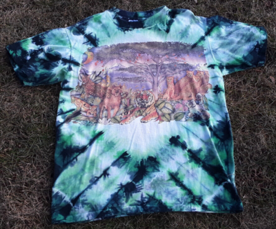 VTG 90s Tie Dye Kingstree Animal T-Shirt Mens XL Lion Tiger Single 