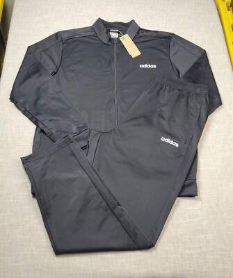 ADIDAS Tracksuit Jacket & Pants Set 2XL Mens Black White Basic Essentials Zip