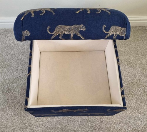 Storage Footstools in Fryetts Leopards Fabric Burnt Orange Teal Gold Blue Pouffe - Picture 32 of 35