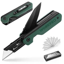 WORKPRO 2-in-1 Pocket Knife Folding Utility Knife Box Cutter Quick-Change Blades