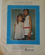 1969 little girls Crantex design Daisy stripe print dresses vintage fashion ad