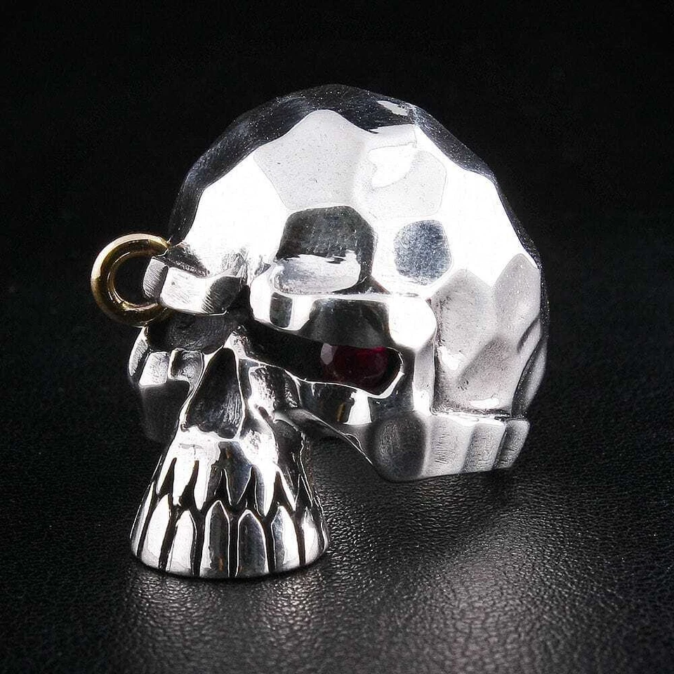 ANILLO DE PLATA ESTERLINA 925 CALAVERA PUNK OJO ROJO RUBÍ MOTOCICLISTA GÓTICO PARA HOMBRES NUEVA JOYERÍA Foto 3 de 4