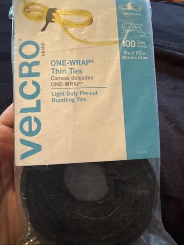 Velcro One Wrap Thin Ties 100 Pack 8" x 1/2" Hook & Loop Cables 91140 Black