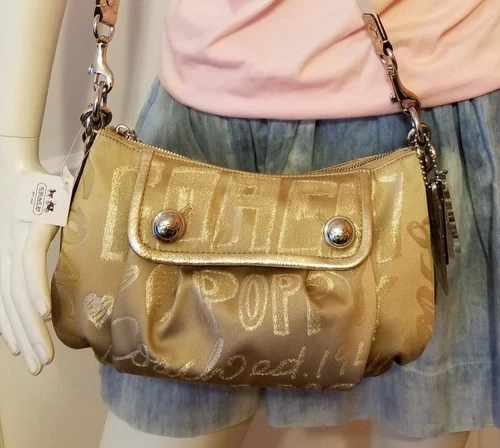 COACH HANDBAG Poppy Crossbody Hobo Purse Gold Metallic 