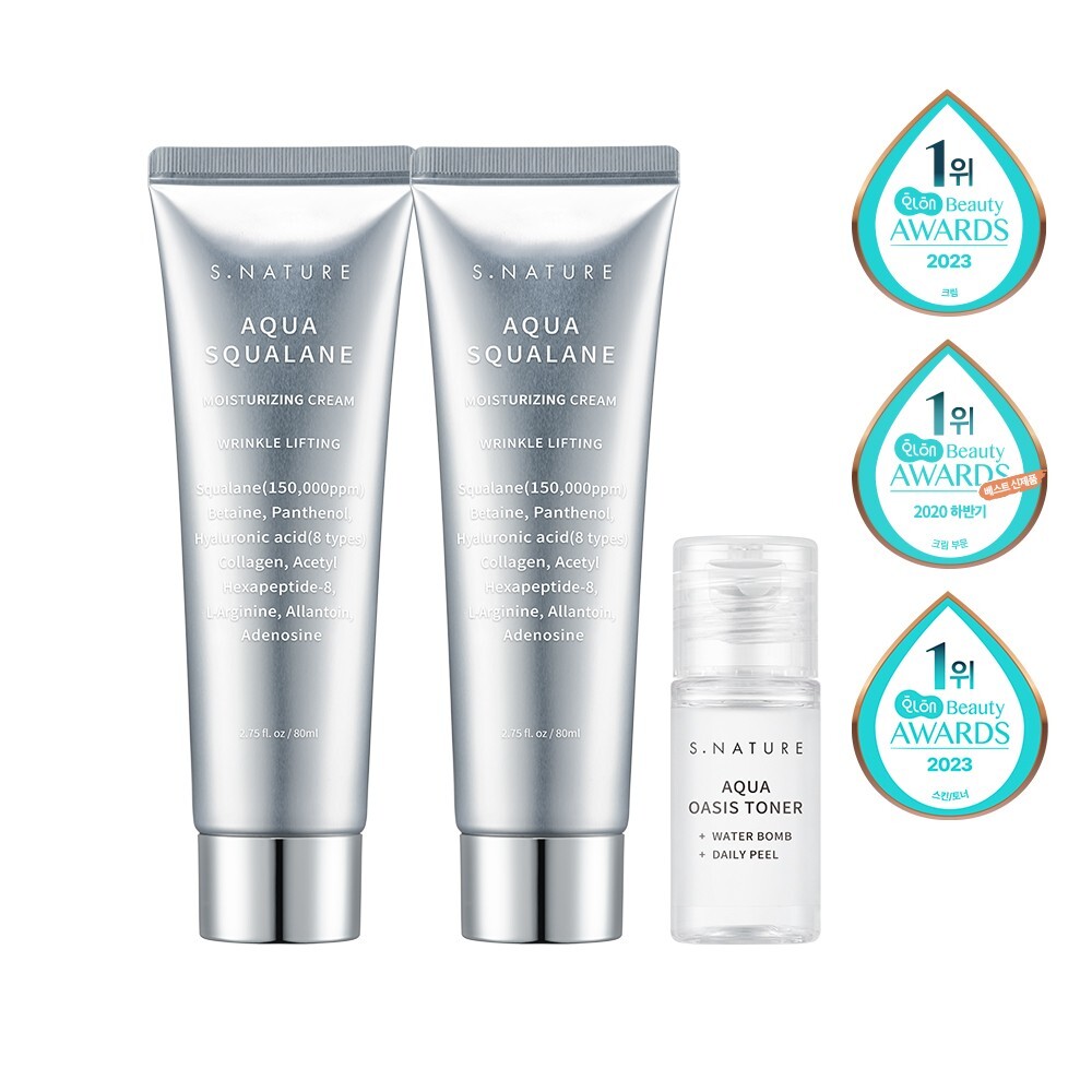 S.NATURE Aqua Squalane Moisturizing Cream 80mL + 80mL + Toner 12mL SET