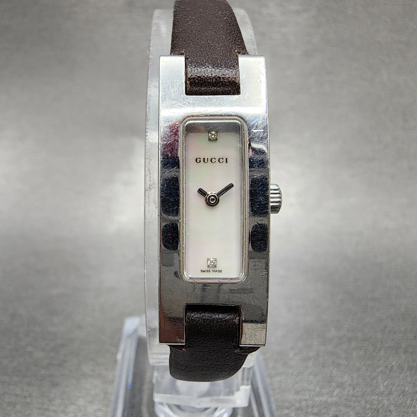 Gucci 3900L Montre Tank Femme 12mm MOP Cadran Acier Inoxydable Rectangle Neuf Batterie