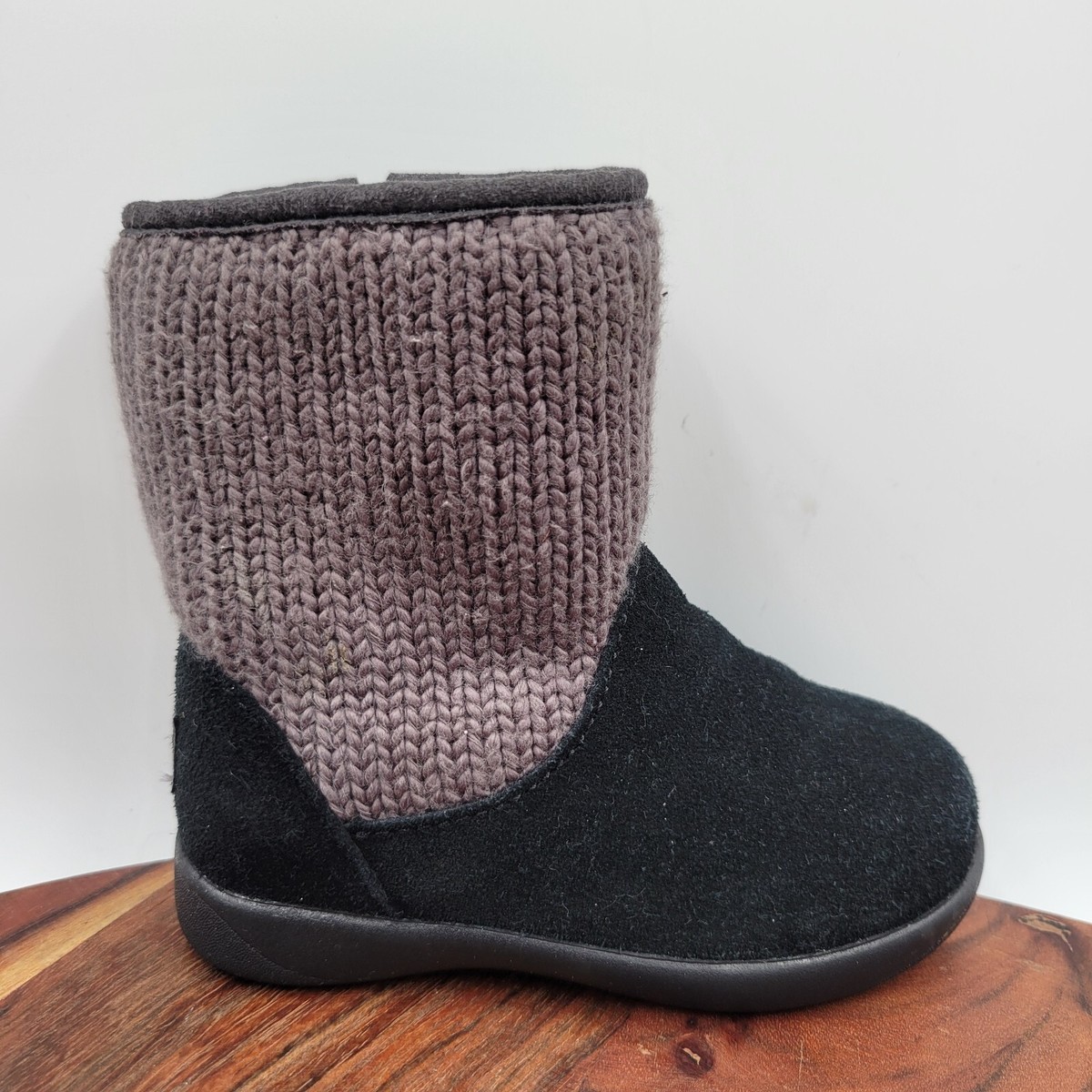 UGG Dove Knit Boots Toddler Girls Black Gray Suede Fleece Lined Winter  Snow