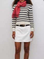 ALEX MILL-MERINO WOOL STRIPE CROPPED SWEATER -WHITE/ASH GRAY SZ XS