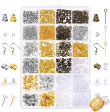 2400Pcs Earring Making Supplies Kit with 24 Style Earring Hooks, Earring Backs,