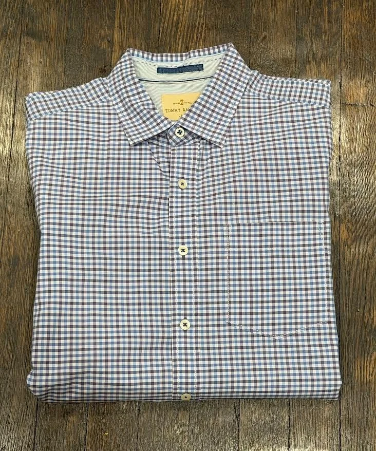 Tommy Bahama Plaid Short Sleeve Summer Beach Travel Shirt Medium
