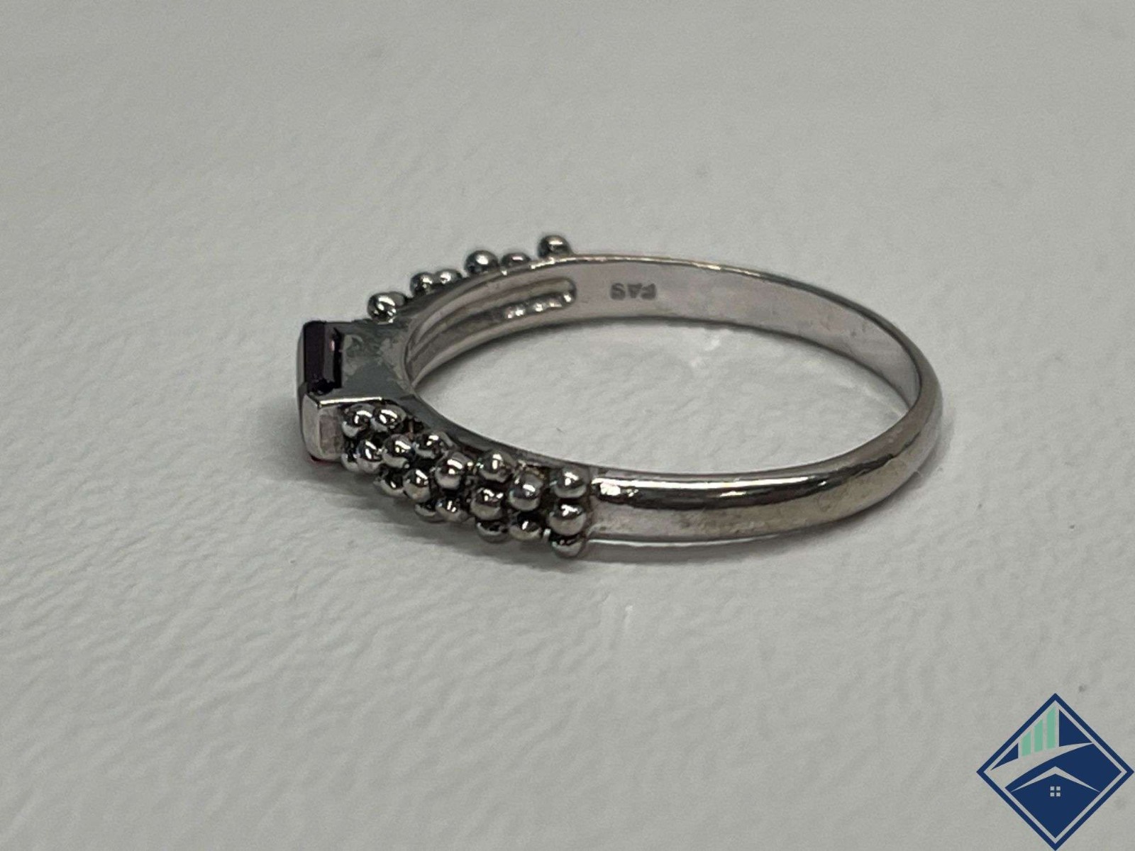 Sterling Silver Ring with Red  Rectangular Gemsto… - image 4