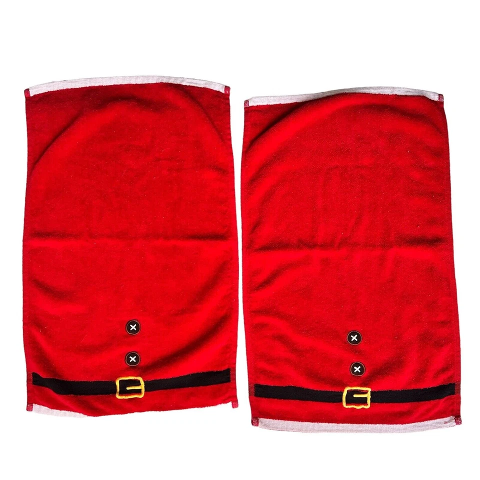 Set of 2 Red Christmas Bathroom Hand Towels Decorative Embroidered Santa Belt - Image 3 of 4