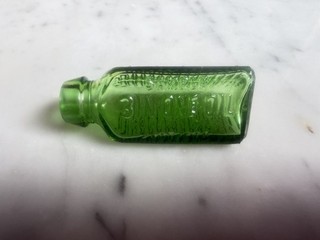 Antique Green Glass 3 Sided Bottle 3 in One Oil 1900’s Nice!