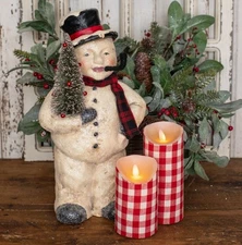 Ragon House Christmas Vintage Style 15" Snowman Face Figurine Bottle Brush Tree