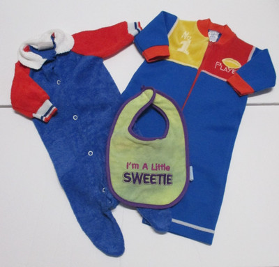 2 VINTAGE CARTER'S & TOMMEE TIPPEE BLUE & RED OUTFITS & LITTLE TIKES BIB NEWBORN