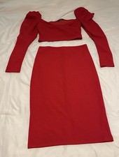 Shein Red 2 Piece Set Pencil Skirt And Matching Crop Top XS NWOT