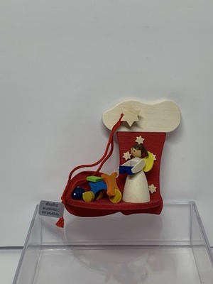 Angel Stocking German Handmade Wood Christmas Ornament Graupner Holzminiature