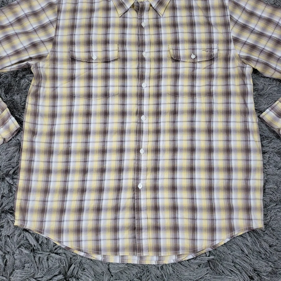 Horny Toad Shirt Mens Large Yellow Brown Plaid Button Front Long Sleeve Casual - Image 3 of 4
