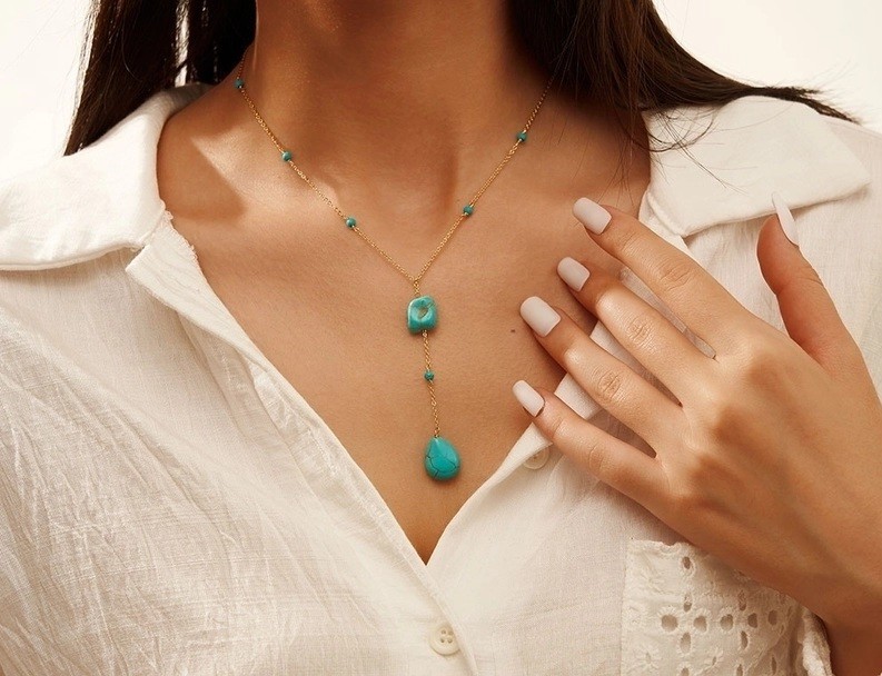 ¡OFERTA! Collar colgante enchapado en oro de 18 quilates sobre plata de ley 925, cuentas turquesa