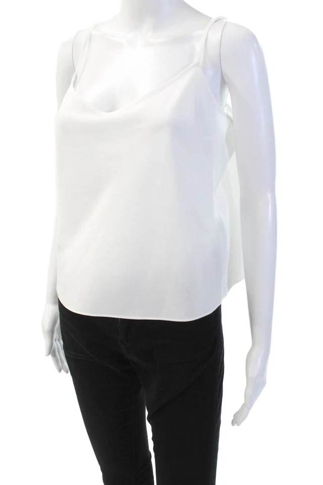 DKNY 女式丝绸透明裁剪细肩带吊带上衣纯色白色 L 码 — 第 2/4 张图片