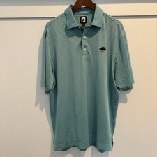 FootJoy Polo Shirt Mens Large Green Blue Striped Golf Performance Est 1975