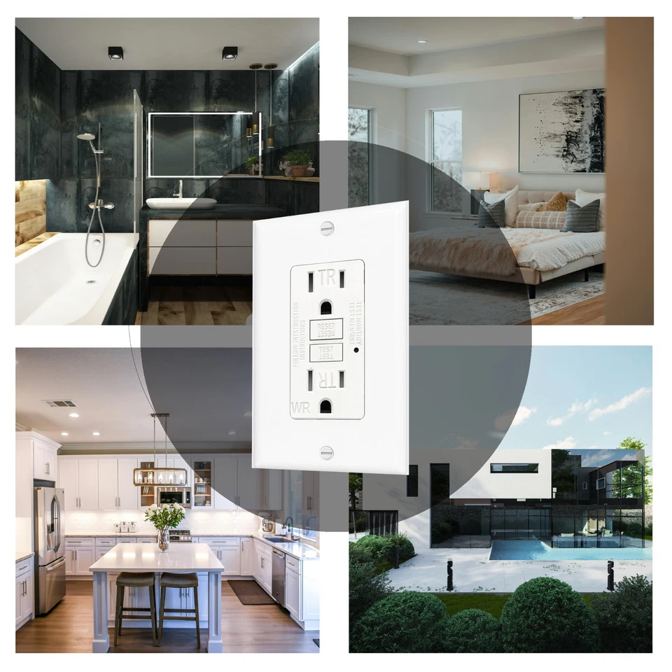 Receptáculo de toma de seguridad 10PK GFCI 15AMPGFI con placa de pared indicador LED TR WR Foto 3 de 4