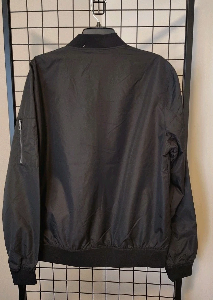 Distortion Bomber Jacket Men's Size Large Lightweight Pockets Black Full Zip image 7