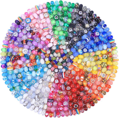Aipridy 224 Pcs Large Hole European Beads, Craft Supplies Kit, Assorted Mixed Co