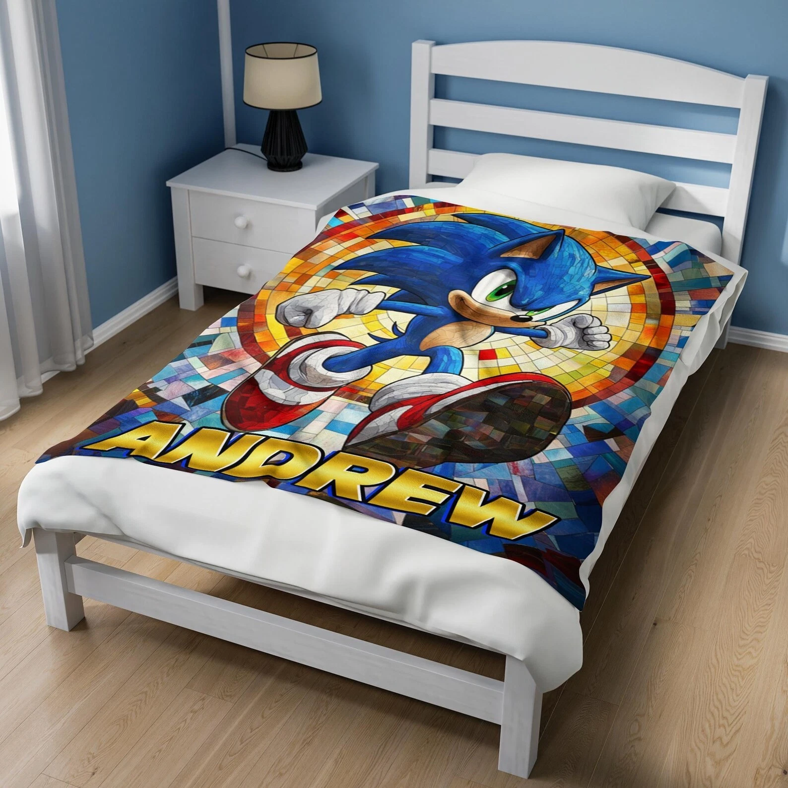 Blue Hedgehog Fleece Blanket, Custom Shadow the Hedgehog Personalized