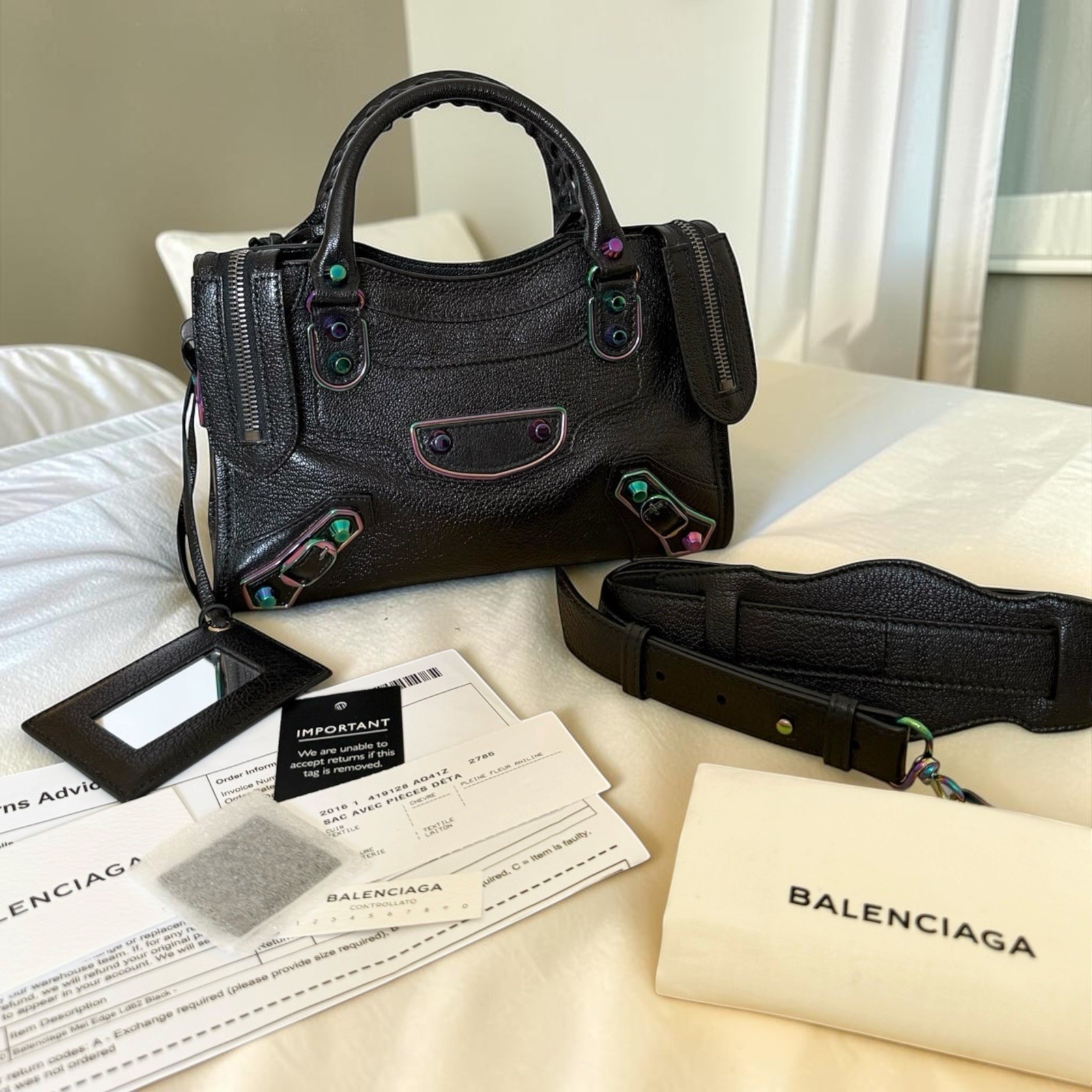 RARE & Authentic Balenciaga Classic Metallic Edge Iridescent City Mini Bag Black