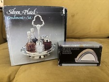 Vintage Silver Plated Condiment Cruet Set/Napkin Holder Lot Original Boxes-NOS