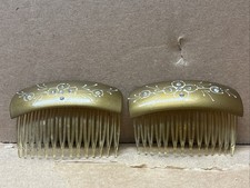 2 Vintage Plastic Hair Comb Side 50s Rhinestone USA Fancy 3