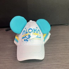 Disney Aulani Mickey Ear Hat Blue Surfing Aloha Adult One Size Baseball Cap NEW