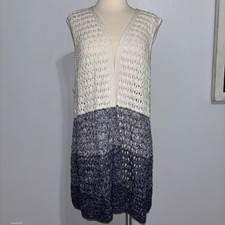 Chico  s Open Knit Ombre Sleeveless Cardigan Vest Blue Gray Cream Medium/Large