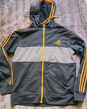 Men s Large Vintage Adidas Zip Up Hoody Jacket Grey W/ Orange Stripes 90 s