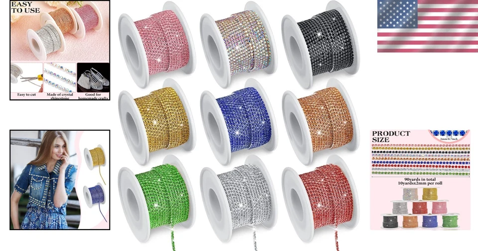 Durable Copper Rhinestone Close Chain - 9 Rolls, Ideal for Glamorous Projects - Image 2 of 4