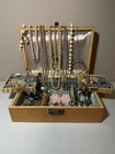 Vintage Musical Jewelry Box w Costume Jewelry Lot Working Music Box No Ballerina