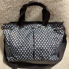LeSportsac Dot Pattern Boston Bag Water-Resistant Brown Blue Canvas Tote