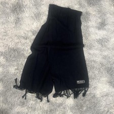 Cashmyarn by Berkshire Black Scarf with Fringe Trim Made in Korea 62In Long