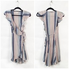 Davi & Dani Medium Womens Multicolor Striped Blue Flowy Sleeveless Wrap Dress