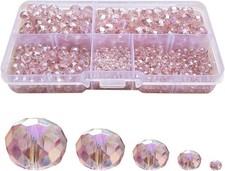 Light Pink Faceted Rondelle Glass Beads for Jewelry - 1000pcs in Mixed Sizes