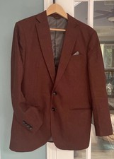 LUCCI Men's Brown 2 Button Classic Fit Poplin Polyester Suit - NEW