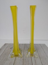 Juego de 2 jarrones vintage soplados a mano amarillo claro elástico Torre Eiffel