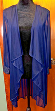 R M Richards Navy Blue Sheer Draped Open Front Jacket Sequin Lace Cuffs One Size