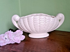 VINTAGE ART DECO WHITE MATTE MANTEL VASE SYLVAC CLAM SHELL ~ 30cm x 13cm